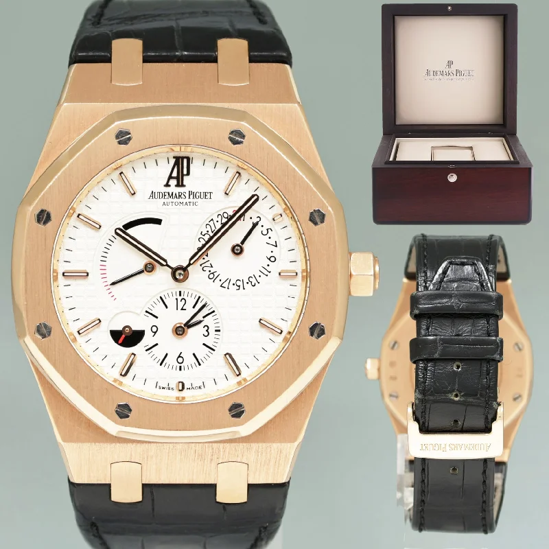 Audemars Piguet German Made Style Watches for Women-MINT Audemars Piguet AP Royal Oak Rose Gold 26120 OR 39mm White Leather Watch Box