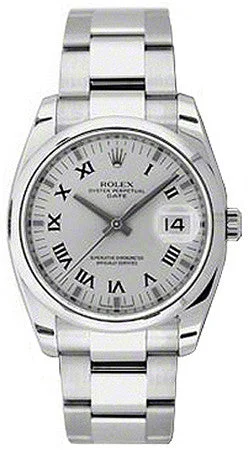Silver dial black Roman numerals with silver index hour markers