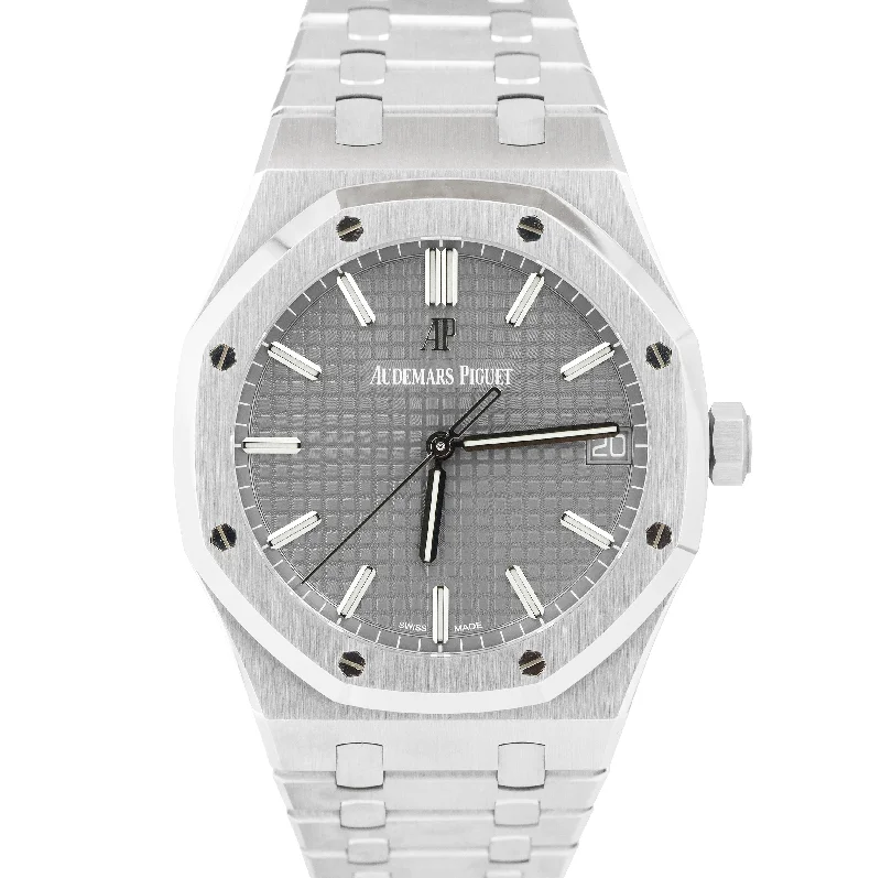 Audemars Piguet Autumn Style Watches for Women-MINT PAPERS Audemars Piguet Royal Oak Gray Rhodium 41mm Stainless 15500ST BOX