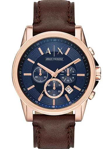 Men's Chronograph Watches for Outdoor Activities-Armani Exchange Outerbanks Chronograph Blue Dial Brown Leather Men'S Watch