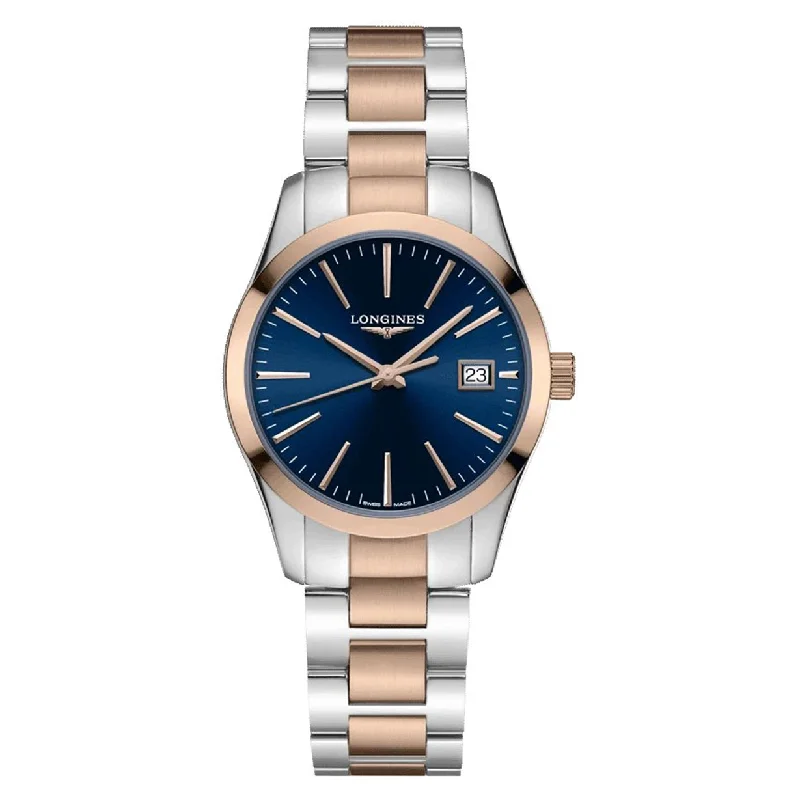 Women's Pilot Watches with Business Meeting Style Inspiration-Longines Conquest Classic Blue Dial Women 34mm