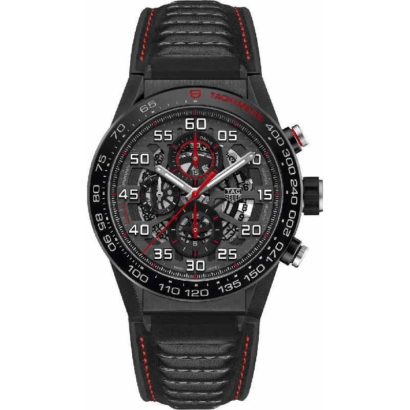 Men's Chronograph Watches with UV Sensor-Tag Heuer Men's CAR2A1H.FT6101 Carrera Chronograph Black Leather Watch