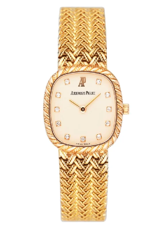 Men's Audemars Piguet Local Brand Style Watches-Audemars Piguet Vintage Diamond Cream Dial 18K Yellow Gold Ladies Watch