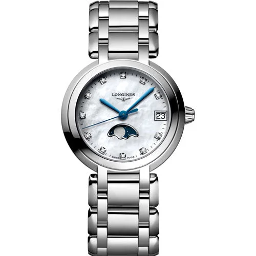 Women's Pilot Watches with Stainless Steel Cases-Longines Primaluna White mother-of-pearl Dial Women 30.50mm