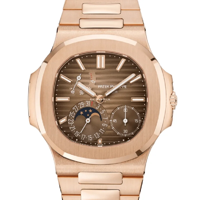 Men's Patek Philippe Watches with Pilot's Watch Design-Patek Philippe Nautilus Moon Phase Rose Gold Chocolate Dial 5712/1R-001