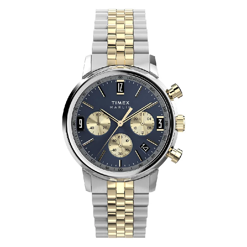 Men's Chronograph Watches with Morse Code Feature-Marlin Quartz Chronograph 40mm Stainless Steel Band
