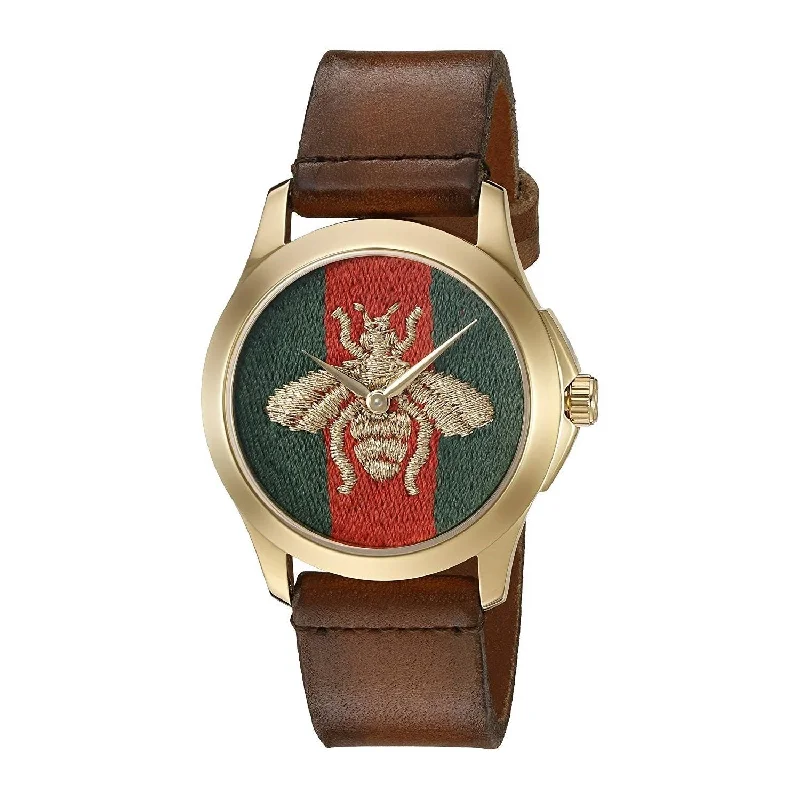 Men's Chronograph Watches for Radio Communication-Gucci Men's YA126451 Le Marche Des Merveilles Brown Leather Watch