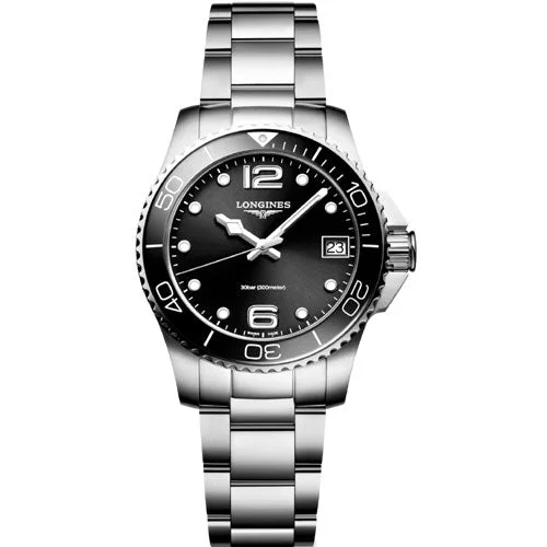 Women's Pilot Watches with Smart Features-Longines Hydroconquest Sunray Black Dial Women 32mm