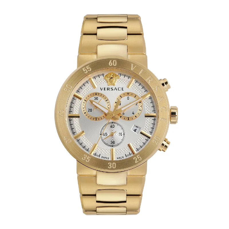 Women's Chronograph Watches with UV Sensor-Versace White Dial Chrono Quartz Analog Men Watch