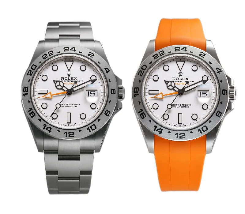 men's Rolex watches with power reserve indicator -​42mm White Dial Orange Hand Caliber 3285 Orange RubberB Included