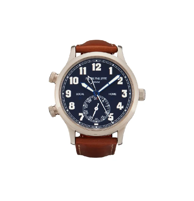 Men's Patek Philippe Watches with Aviation Theme-CALATRAVA PILOT TRAVEL TIME - WHITE GOLD