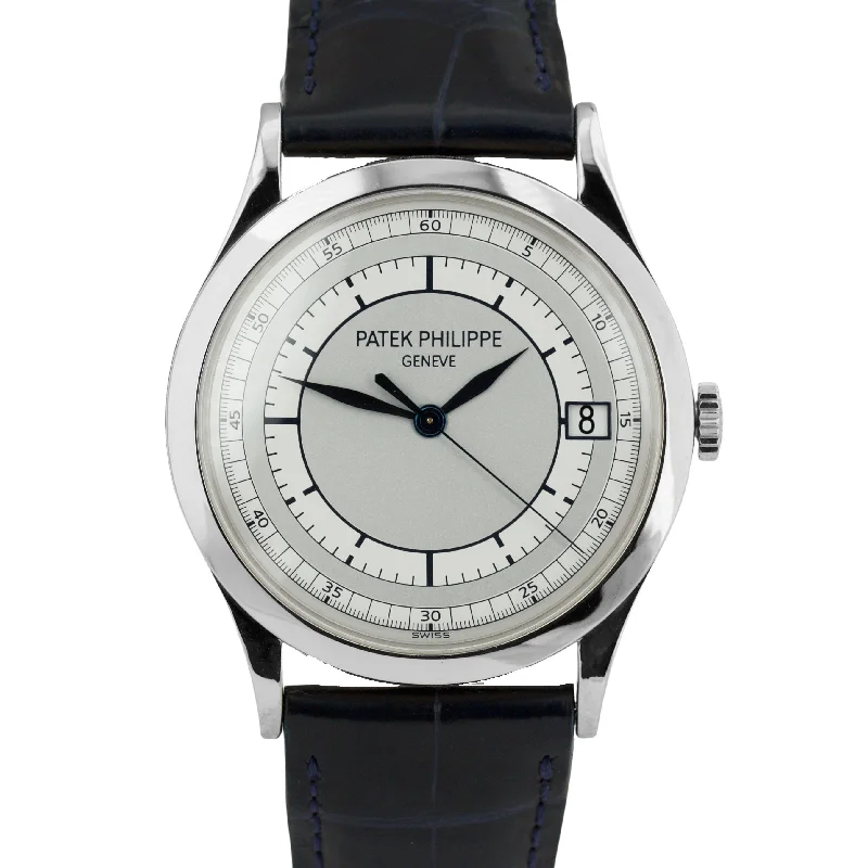 Women's Patek Philippe Large Size Style Watches-Patek Philippe Calatrava 18K White Gold SECTOR DIAL 38mm Manual 5296G Watch