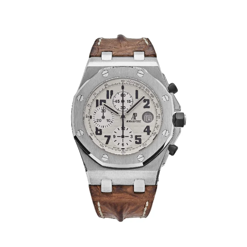Men's Audemars Piguet Rectangular Case Style Watches-Audemars Piguet Royal Oak Offshore 26020ST.OO.D091CR.01.A Chronograph 'Safari' Stainless Steel White Dial