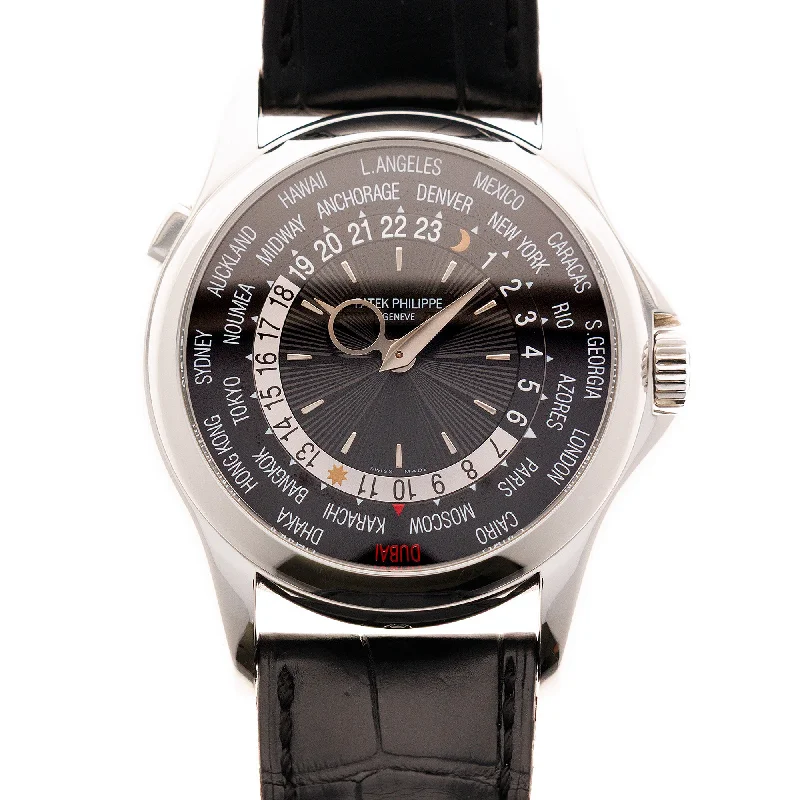Men's Patek Philippe Watches with Personalized Engraving-Patek Philippe Platinum World Time Ref. 5130, Dubai Edition