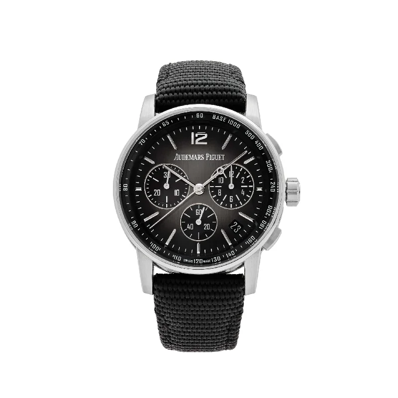 Men's Audemars Piguet Large Size Watches-Audemars Piguet Code 11.59 26393NB.OO.A002KB.01 Selfwinding Chronograph Black Ceramic White Gold Grey Dial