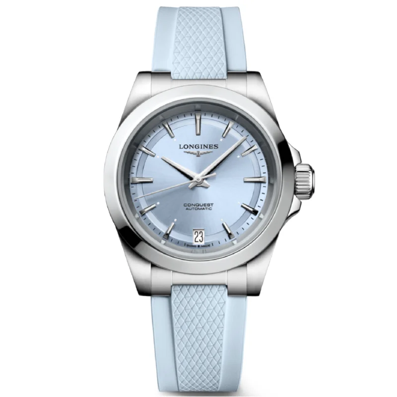 Women's Pilot Watches with Smart Features-Longines Conquest Sunray Blue Dial Men 34mm