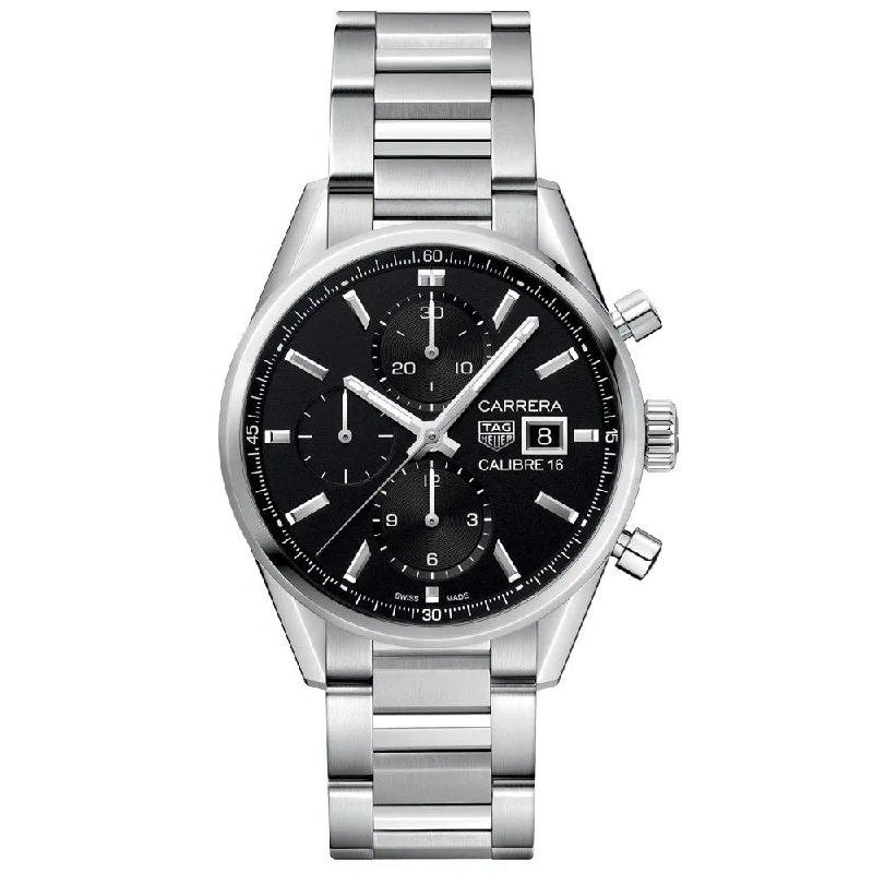 Women's Chronograph Watches with UV Sensor-TAG Heuer Carrera 41mm Black Dial Automatic Chronograph Gents Watch CBK2110.BA0715