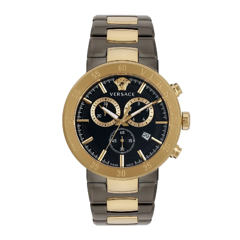 Women's Chronograph Watches with Barometer Calibration-Versace Black Dial Chrono Quartz Analog Men Watch