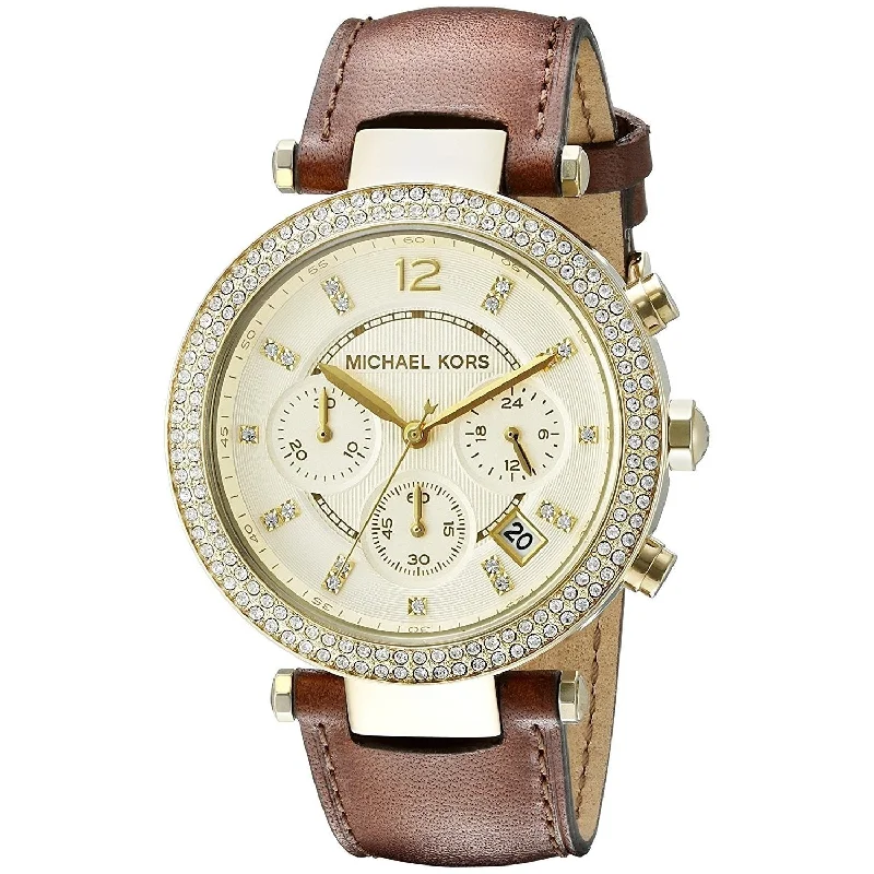 Women's Chronograph Watches for Modern Design-Michael Kors Women's MK2249 Parker Chronograph Crystal Brown Leather Watch