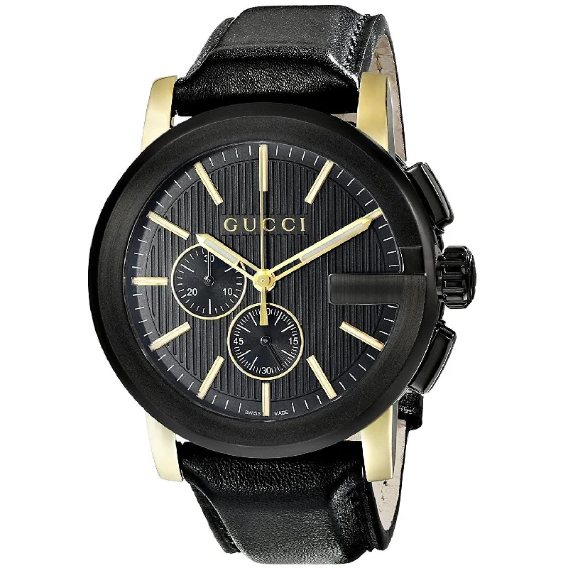 Men's Chronograph Watches for Navigation Instruments-Gucci Men's YA101203 G-Chrono Chronograph Black Leather Watch