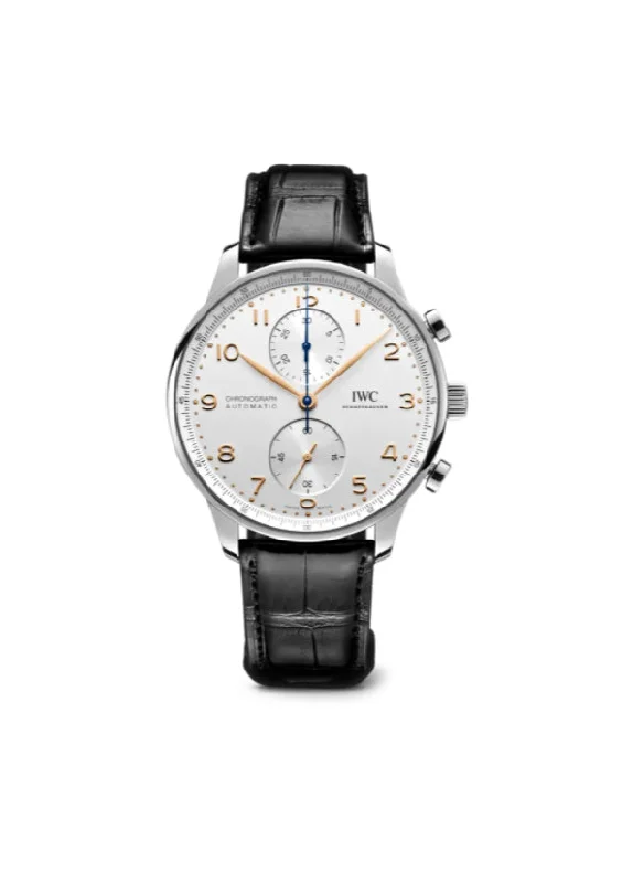 Pilot Watches for Men with Mechanical Complications-Portuguese Chronograph Stainless Steel 41mm Silver Plated Dial