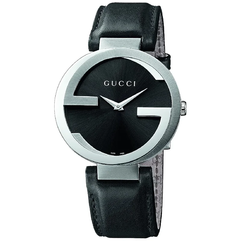 Men's Chronograph Watches for Temperature Monitoring-Gucci Men's YA133205 Interlocking-G Black Leather Watch