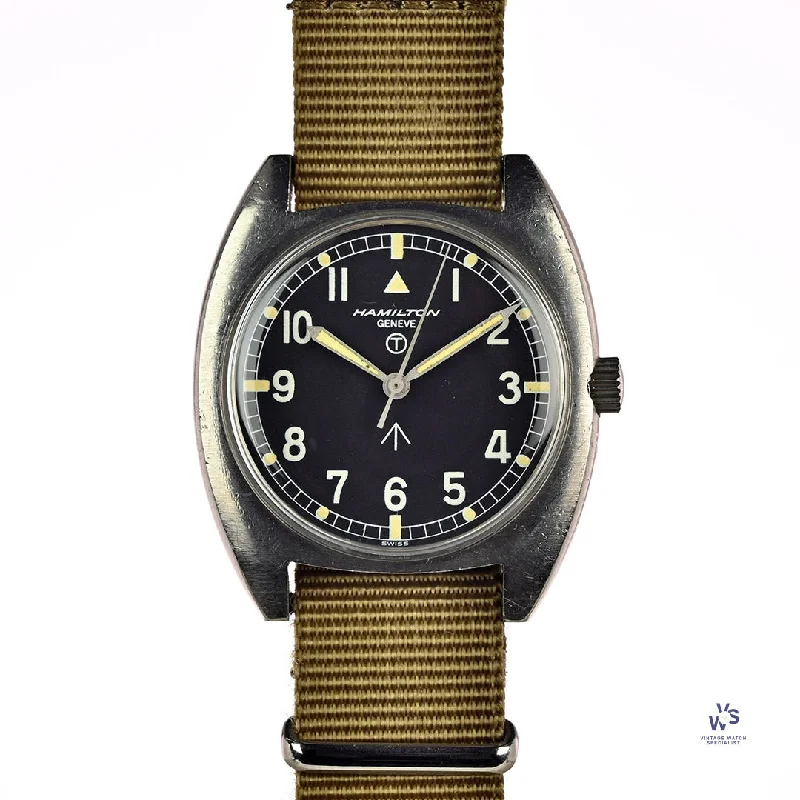 Men's Military Watches with Compass Calibration-Hamilton Geneve 6bb RAF Issued Watch - 1974 with Original Tritium Dial