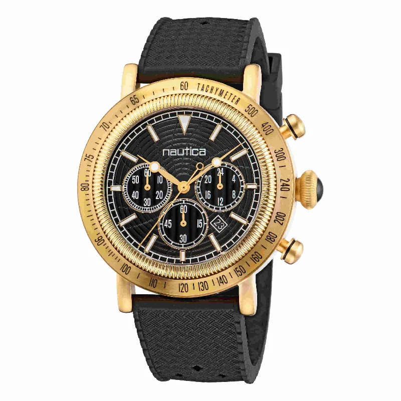 Women's Chronograph Watches for Pilots-Nautica Spettacolare Reissue Black Dial Round Case Quartz Analog Men Watch