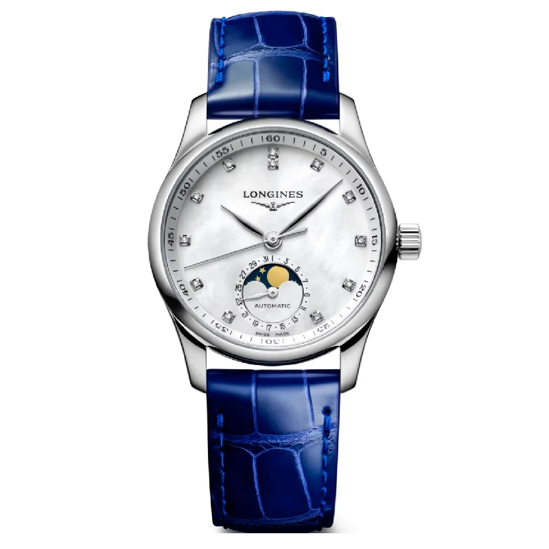 Women's Pilot Watches with Wedding Style Inspiration-Longines Master Collection White Mother-Of-Pearl Dial Women 34mm