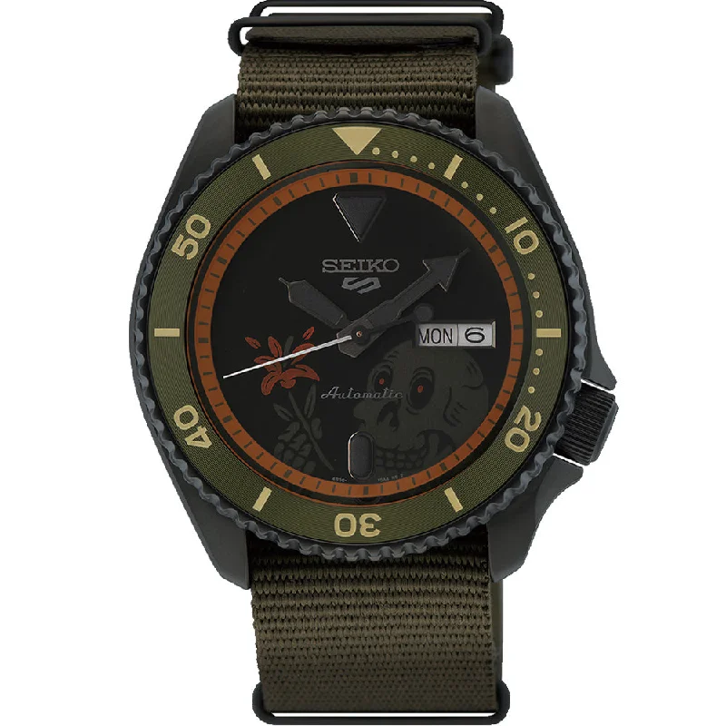 Men's Seiko Designer Style Watches-Seiko 5 SRPL27K Kentaro "Wild Plants & Fire' Limited Edition Men's Seiko Designer Style Watches-Seiko 5 SRPL27K Kentaro "Wild Plants & Fire' Limited Edition