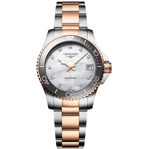 Women's Pilot Watches with Classic Style Inspiration-Longines Hydroconquest White Mother-Of-Pearl Dial Women 32mm