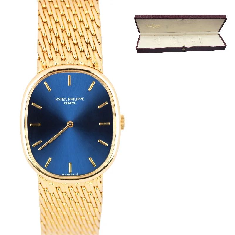 Patek Philippe Classic Style Watches for Women-Vintage Patek Philippe Ellipse 3848/8 18K Gold Blue Dial 27x32mm Watch Box