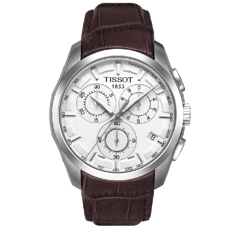 Women's Chronograph Watches with Tactical Design-Tissot Couturier Chronograph 41mm Silver Dial Quartz Gents Watch T0356171603100