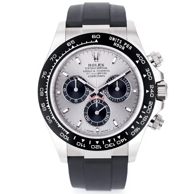 men's Rolex watches with exhibition case back -​Rolex Daytona | REF. 116519LN | Grey 'Ghost' Dial | Box & Papers | 2020 | 18k White Gold