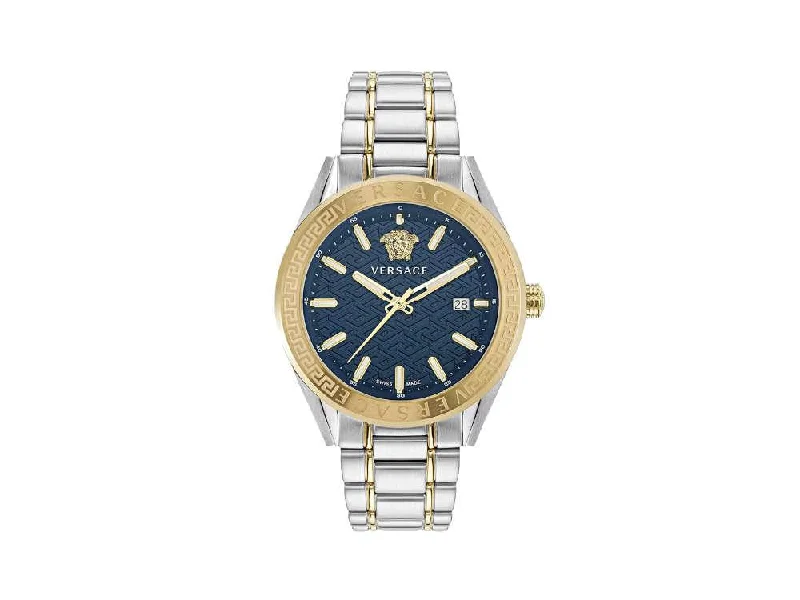 Men's Quartz Watches with Hybrid Display-Versace V-Code Quartz Watch, PVD Gold, Blue, 42 mm, Sapphire Crystal, VE6A00523
