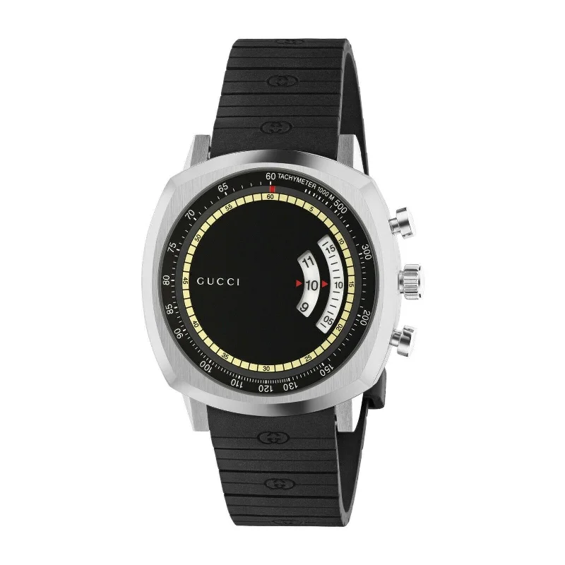 Men's Chronograph Watches for Birthday Gifts-Gucci Men's YA157301 Grip Black Silicone Watch