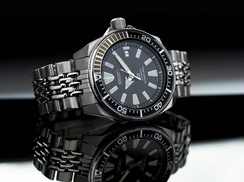 Men's Seiko Monogrammed Style Watches-Beads of Rice Bracelet (Seiko Samurai)
