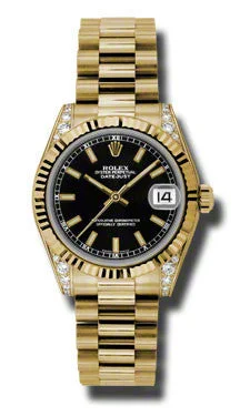 men's Rolex watches with coin-edge bezel -​Rolex - Datejust 31mm - Gold President Yellow Gold - Fluted Bezel - Diamond Case