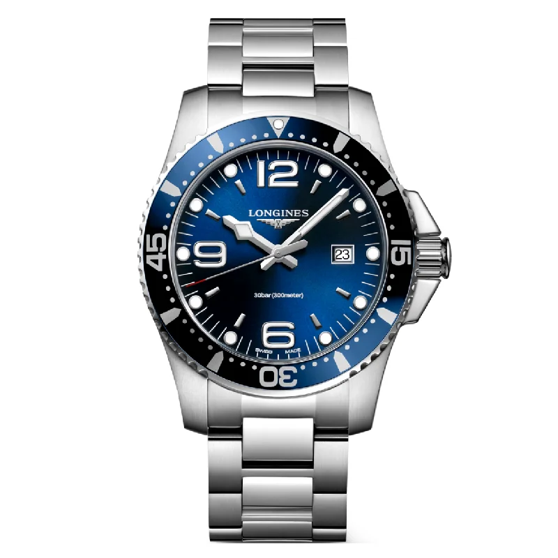 Women's Pilot Watches for Retro Charm-Longines Hydroconquest Sunray blue Dial Men 44mm