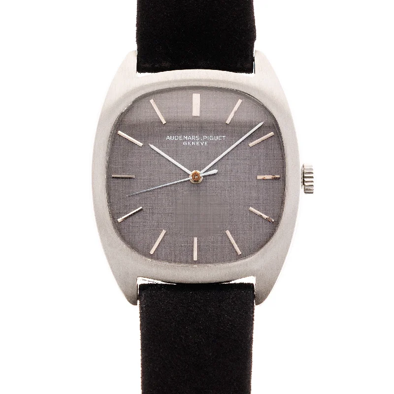 Men's Audemars Piguet Customized Design Watches-Audemars Piguet White Gold Tonneau Watch Ref. 5369 with Rare Linen Dial
