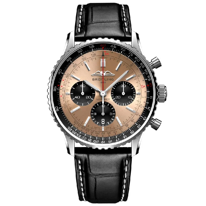 Women's Chronograph Watches with Barometer Calibration-Breitling Navitimer B01 Chronograph 43mm Copper Dial Automatic Gents Watch AB0138241K1P1