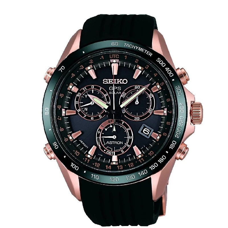 Men's Chronograph Watches for Weather Monitoring-Seiko Men's SSE022 Astron GPS Solar Novak Djokovic Limited Edition Chronograph Black Silicone Watch
