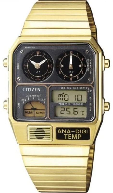 Women's Pilot Watches with Hygrometer Feature-Citizen Retro Analog-Digital Temperature Display ANA-DIGI-Temp Gold JG2008-81E