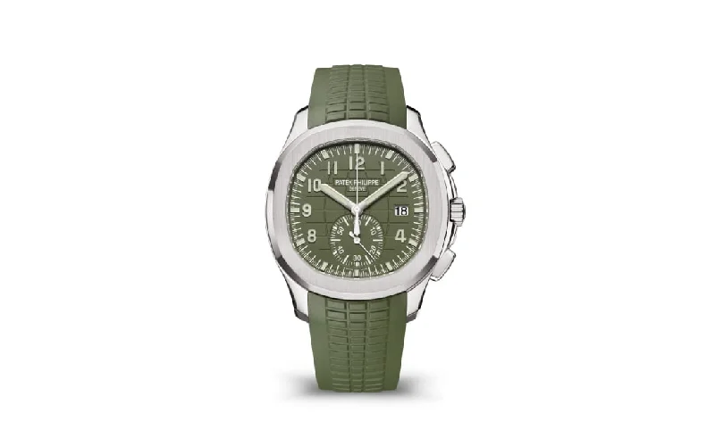 Men's Patek Philippe Watches with GPS Navigation-AQUANAUT 5968G WHITEGOLD KHAKI GREEN DIAL (2022)