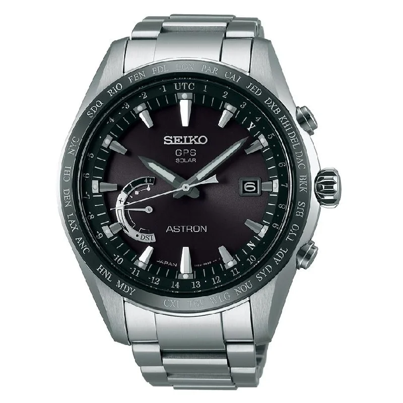 Men's Chronograph Watches for Humidity Monitoring-Seiko Men's SSE085 Astron GPS Solar World Time Titanium Watch