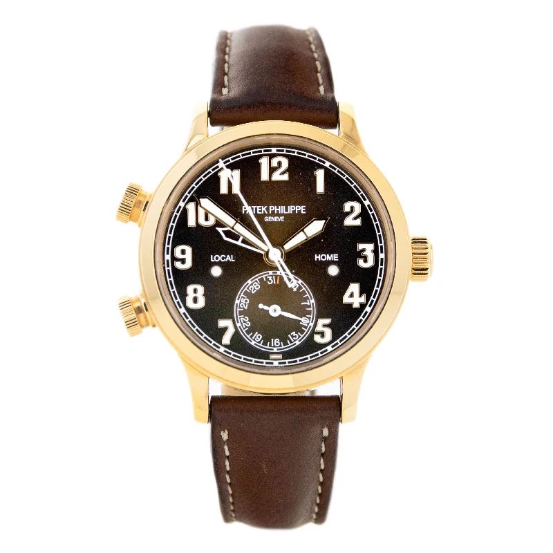 Men's Patek Philippe Watches with Morse Code Feature-Patek Philippe Complications Calatrava Pilot Travel Time Rose Gold 37.5mm 7234R