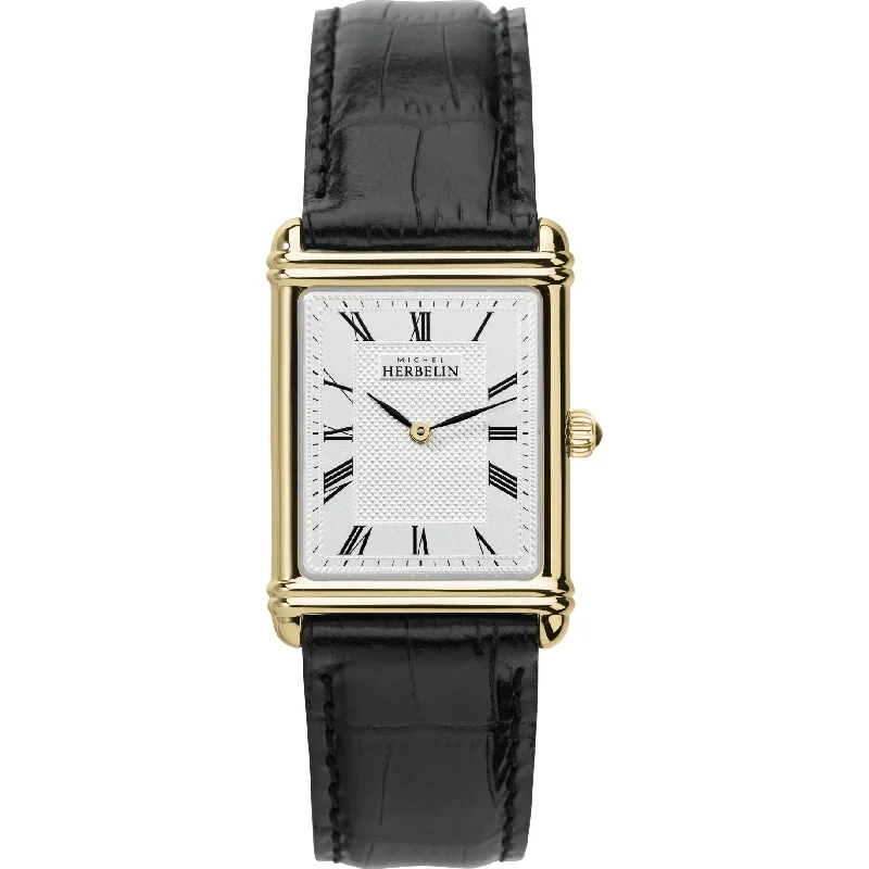 Men's Monogrammed Style Dress Watches for Family Crests-Herbelin Art Deco Men's White Watch 17468/P08