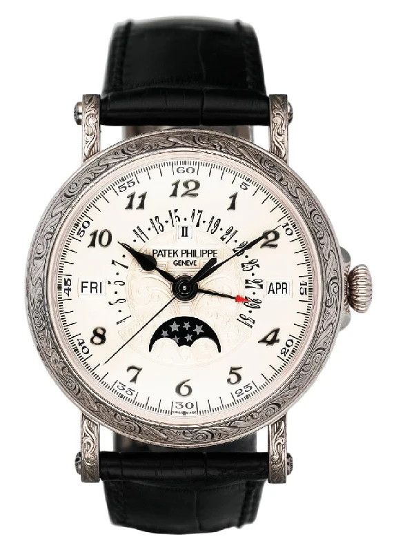 Men's Patek Philippe Watches with Pilot's Watch Design-Patek Philippe Grand Complications 5160G Perpetual Mens Watch Box Papers