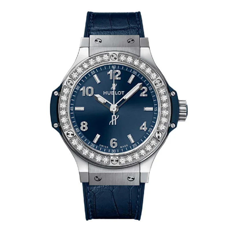 Men's Quartz Watches with Limited Edition-HUBLOT, BIG BANG STEEL BLUE DIAMONDS