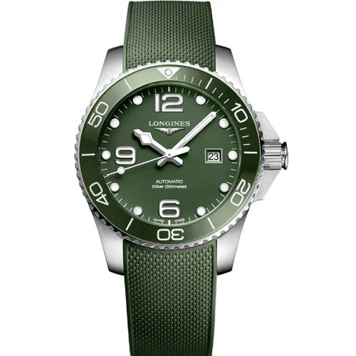 Women's Pilot Watches with Radio Frequency-Longines Hydroconquest Green Matt Dial Men 43mm
